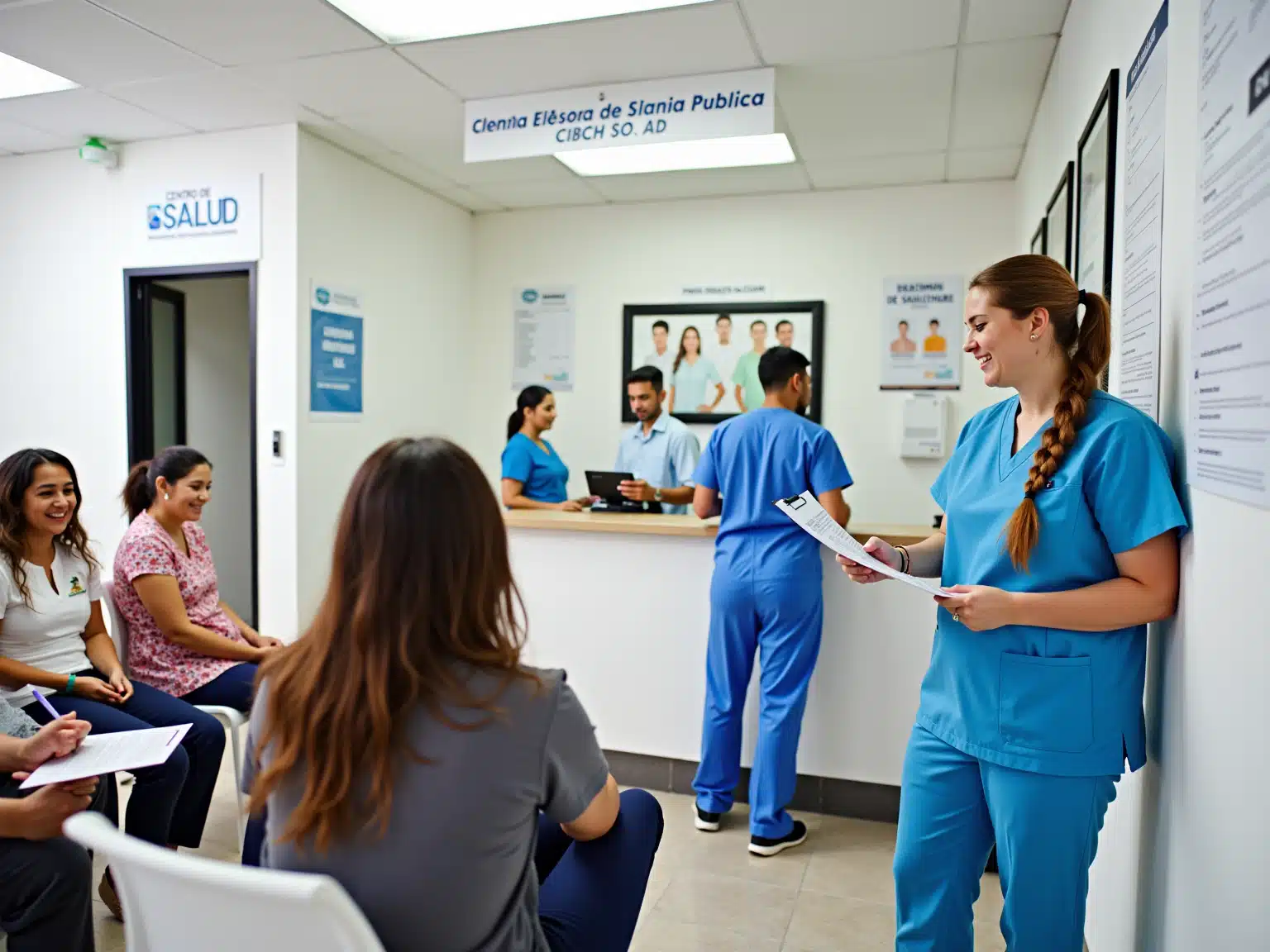 A modern public health clinic in Panama City, specializing in STI testing and healthcare services. The clinic has a clean, bright interior with white