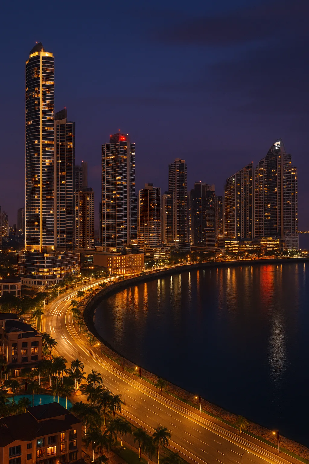 Panama City skyline with luxury hotels and nightlife venues, symbolizing the country’s regulated adult entertainment industry