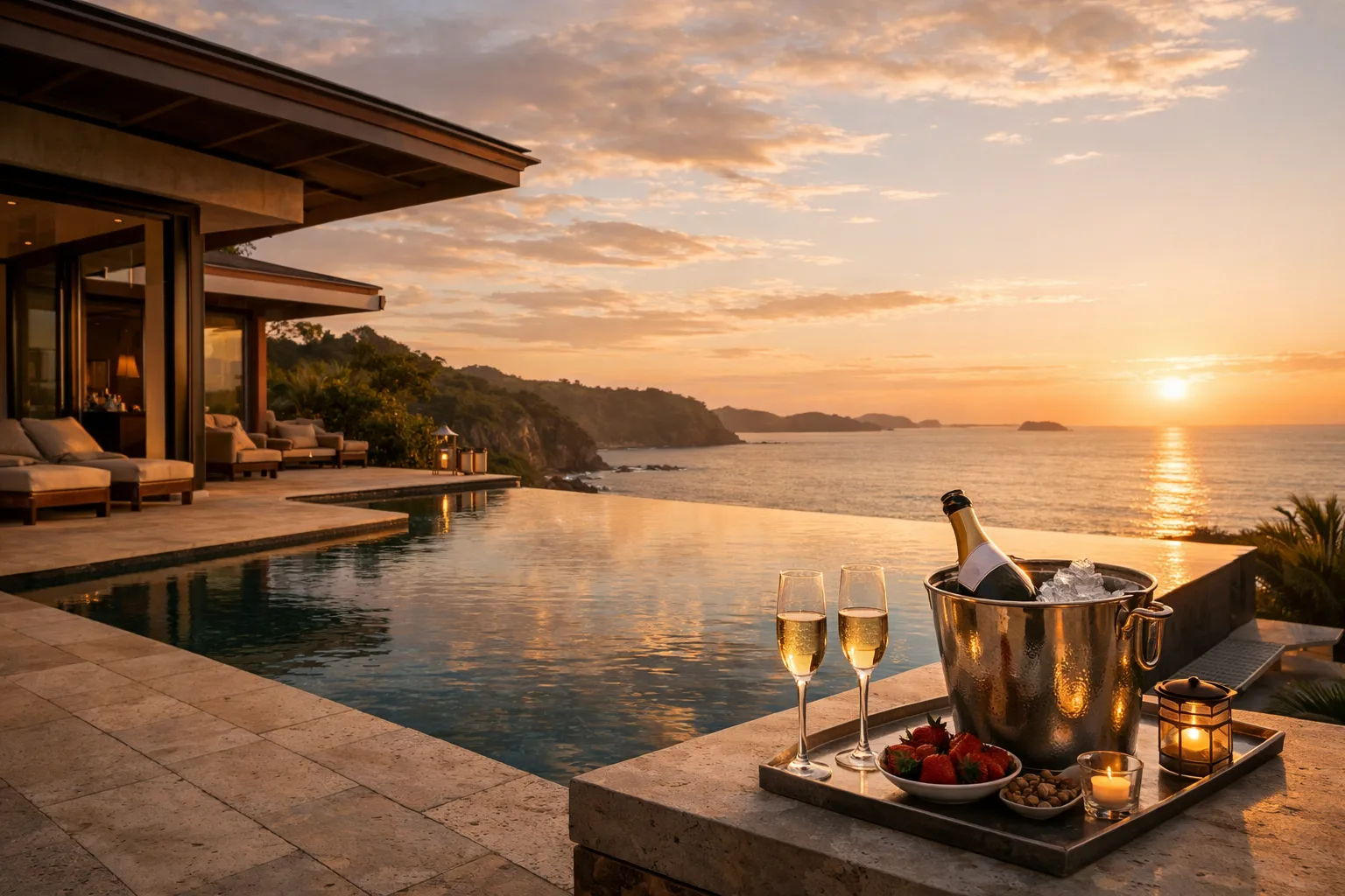 Oceanfront villa in Costa Rica at sunset