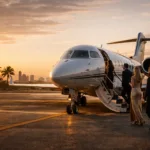 A Private Jet party in Panama 4 Guests boarding a private jet in Panama during a VIP charter experience