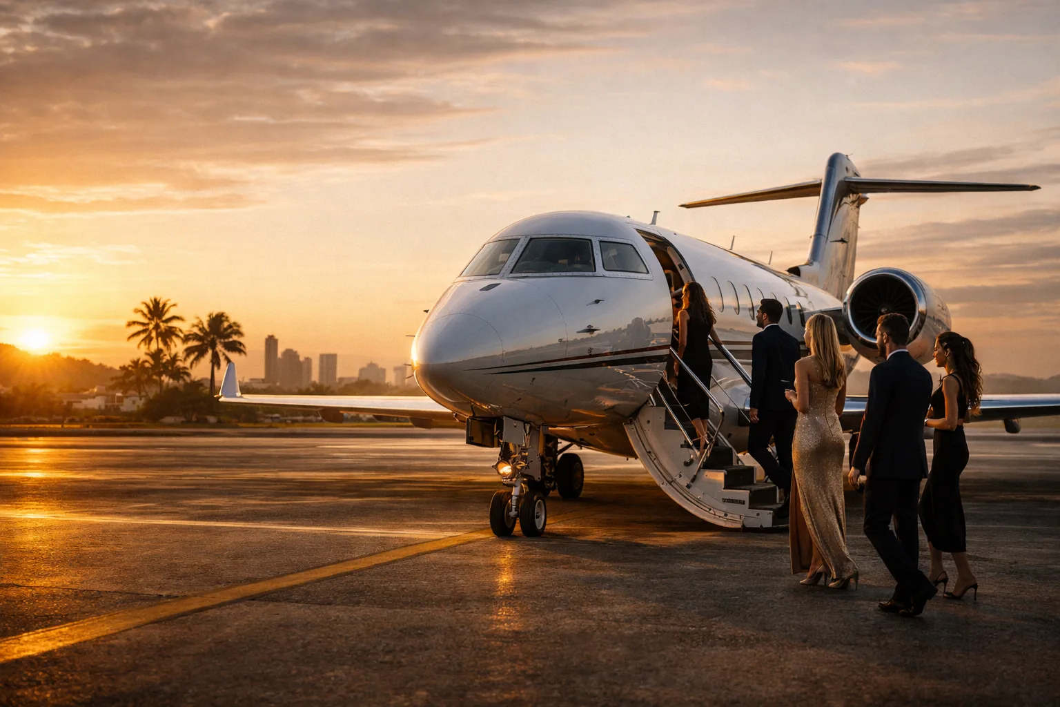 Guests boarding a private jet in Panama during a VIP charter experience