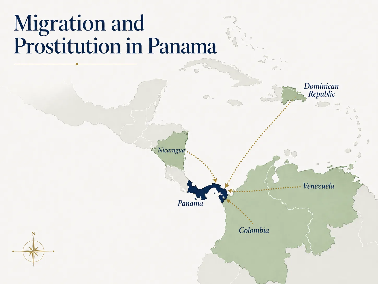 Map infographic showing regional migration patterns linked to Panama’s sex industry