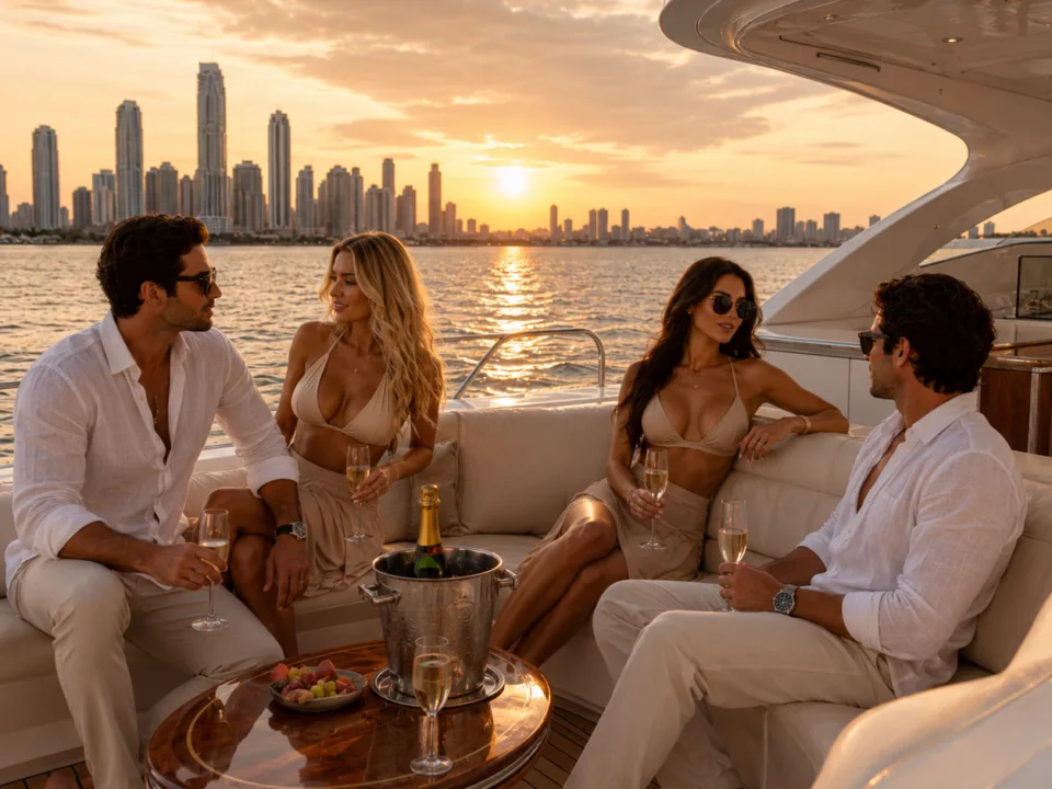 Private yacht deck at sunset during a luxury Panama yacht experience