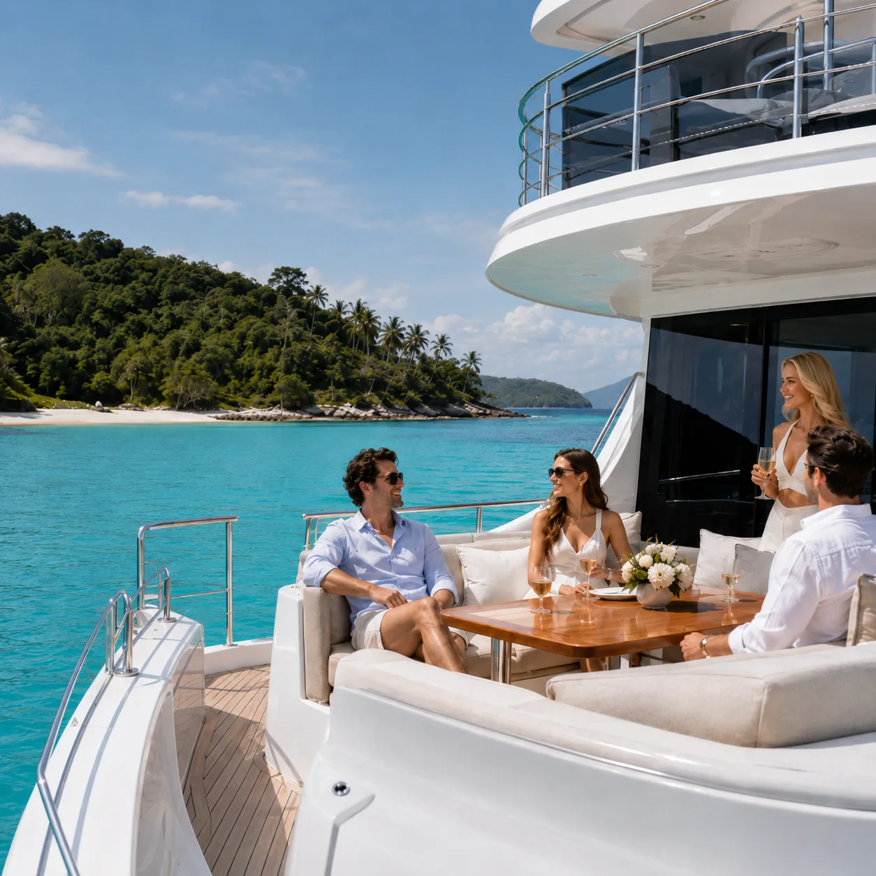 Private yacht anchored near Taboga during a discreet luxury yacht party