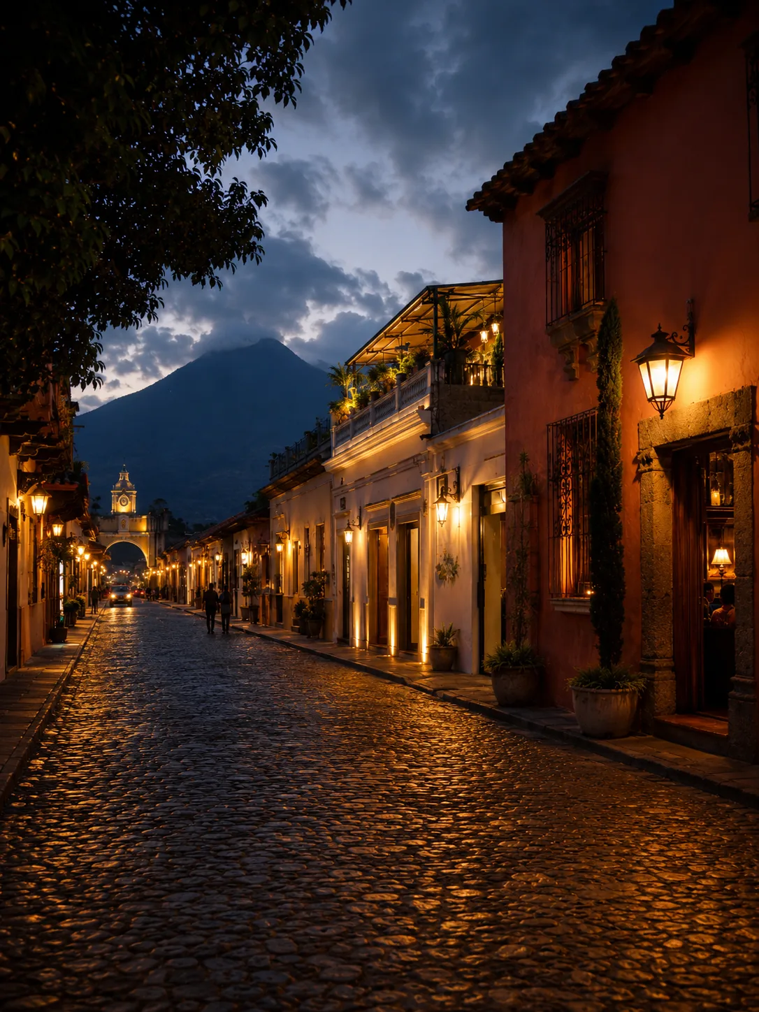 Guatemala evening street scene representing discreet nightlife and adult entertainment in Guatemala